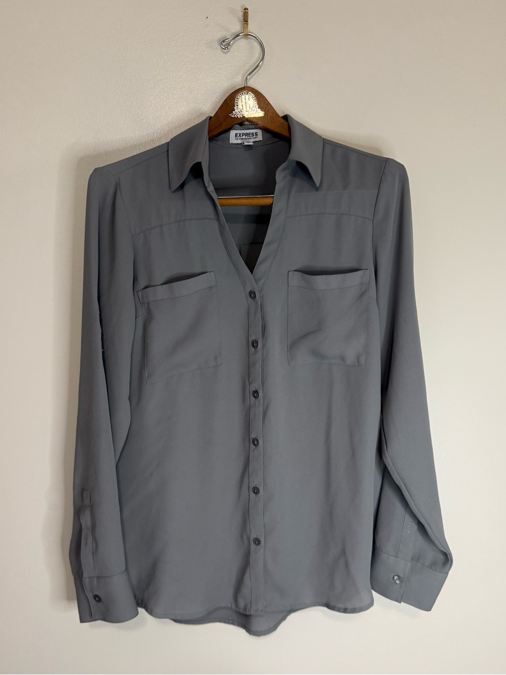 Express portofino Long-Sleeve Button-Up Shirt in Gray size medium